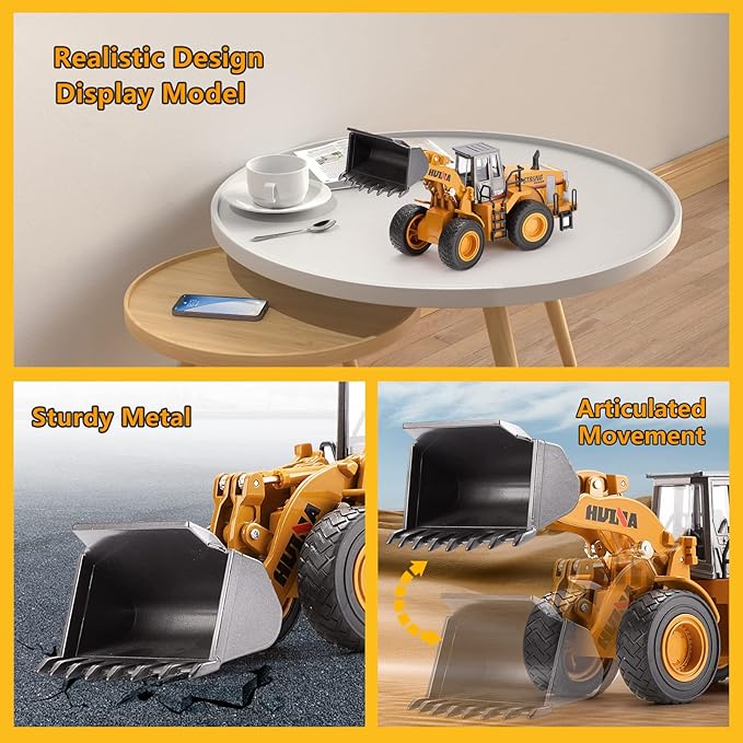 1/40 Scale Diecast Four Wheel Loader Truck Toy, Metal Construction Equipment Bulldozer Models for Kids