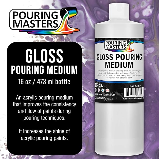 U.S. Art Supply Professional Gloss Pouring Medium 16oz (Pint) - Improves Paint Flow & Cell Effects Creator, Viscosity Adjuster for Art Acrylic Painting