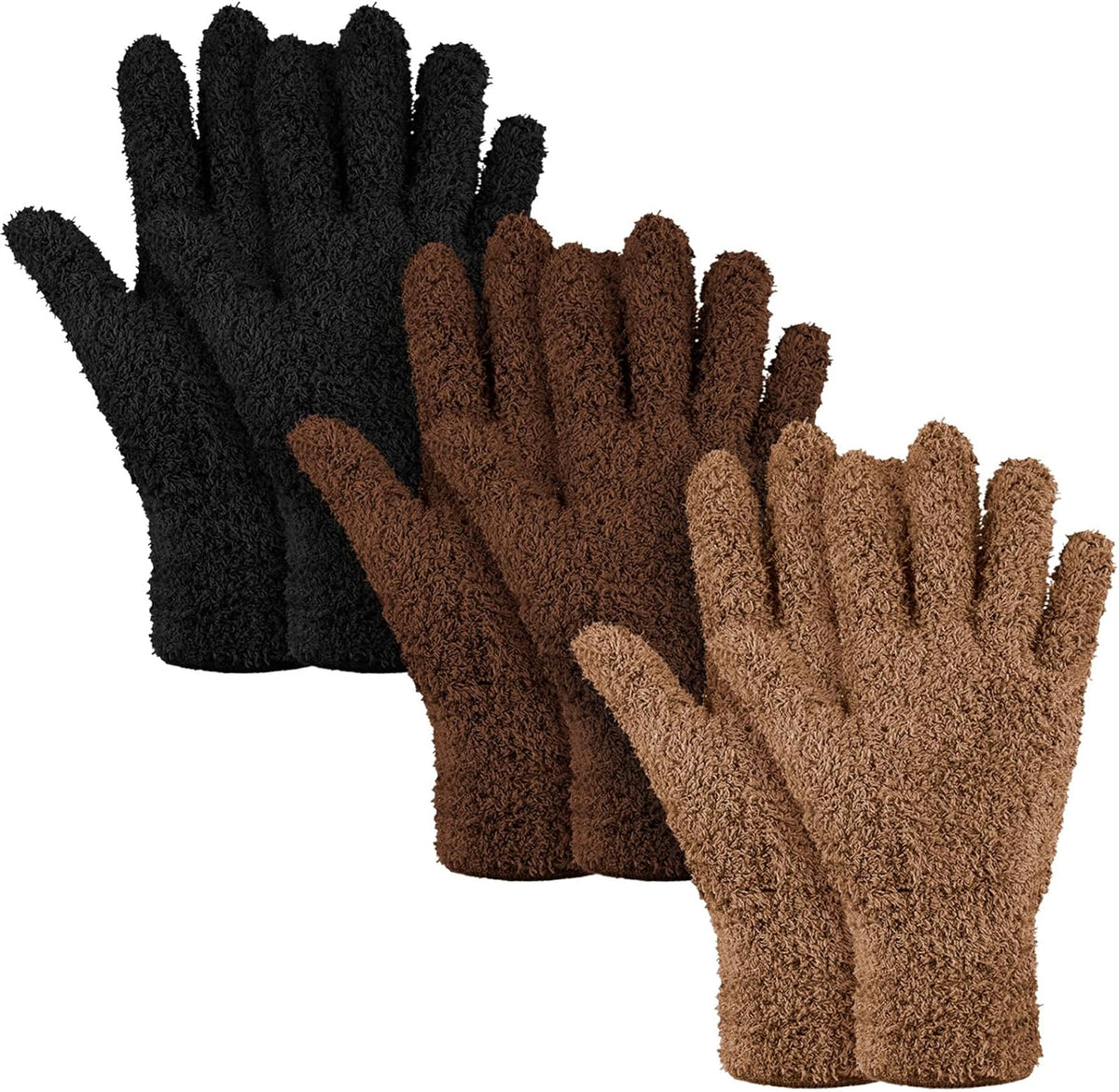 Patelai 3 Pairs Microfiber Plant Dusting Gloves Leaf Cleaning Gloves for Indoor Plants, Blinds, Furniture, House(Large,Black, Brown, Dark Brown)