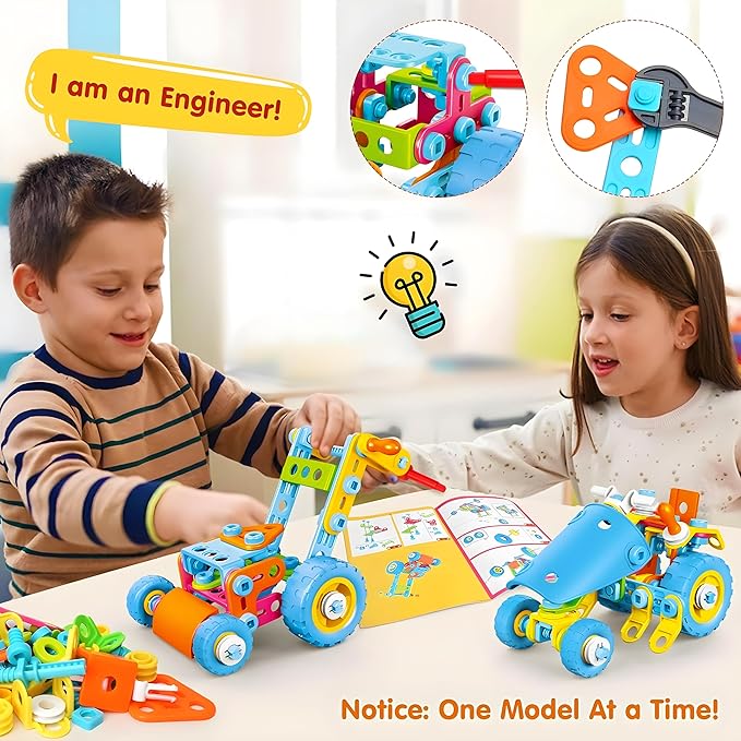 MOONTOY STEM Toys for 3 4 5 6 7 8+ Year Old Boy Easter Gifts Easter Basket Stuffers, Toddler 3-5 Block Stem Kits Building Toys for Kids Ages 4-8 5-7 6-8 4-6 8-12 Erector Set Creative Activities 118pcs