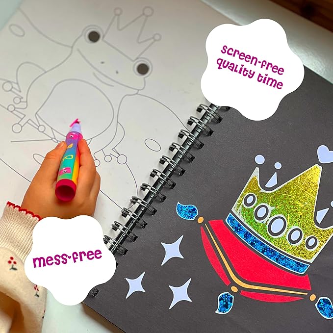 DINO MINI Foil4Fun - Foil Art for Kids - Craft Kits for Kids Ages 4-8 - Includes 16 Foil Art Pages and 16 Coloring Pages - Screen Free Birthday Gifts - Airplane Activities (Princesses & Fairies)