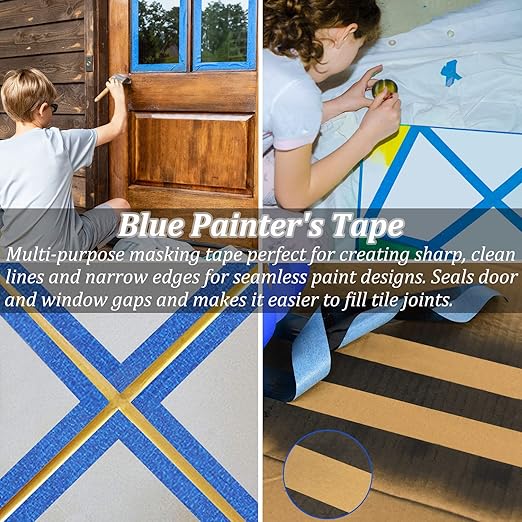 Premium Painters Tape, 10 Rolls Blue Tape Painters Masking Tape for Multi-Purpose, 601yds=10*0.94inch*60.1yds, Craft Adhesive Paint Tape for Walls, DIY Crafts Arts, Labeling, Decoration, Easy Removal