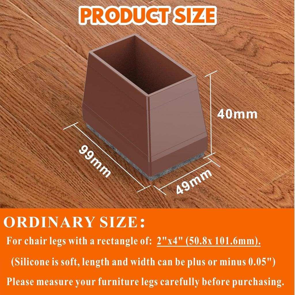 Rectangle Chair Leg Protectors for Hardwood Floors,16 PCS Silicone Covers to Protect Wood Tile Floors Felt Pads Furniture Leg Caps Reduce Noise. Easy to Move.(Brown,2 x 4 Inch,Rectangle)