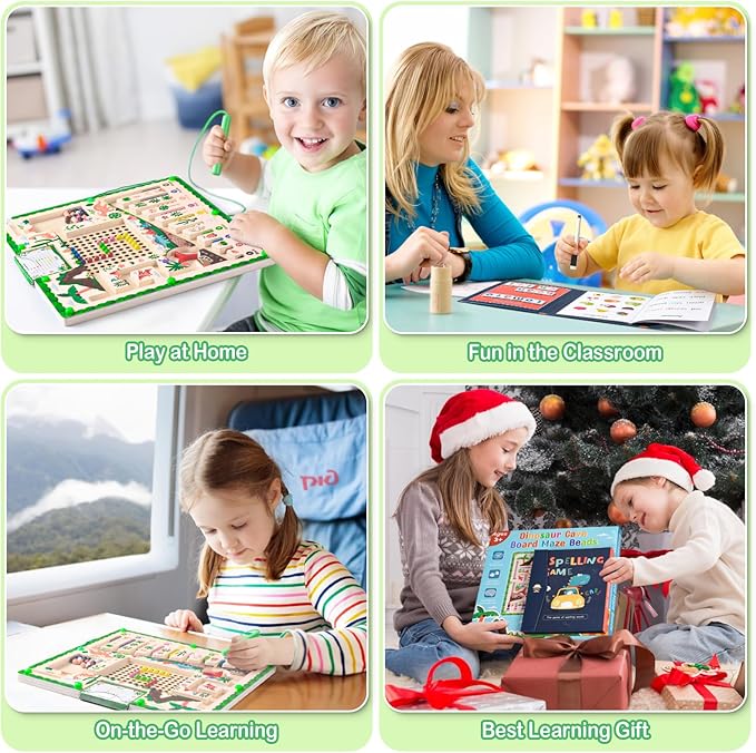 Montessori Magnetic Maze, Alphabet Learning Busy Board for Toddlers 2-4, Wooden Puzzle Educational Toys with Magnetic Letters