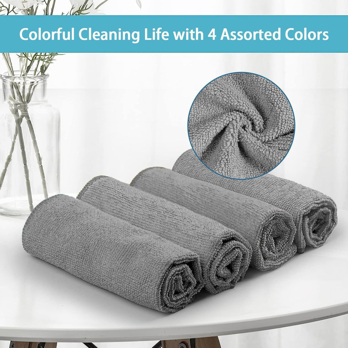 HOMEXCEL Grey Microfiber Cleaning Cloth,150 Pack Cleaning Rags, Cleaning Towels,11.5"X11.5" Shop Towels