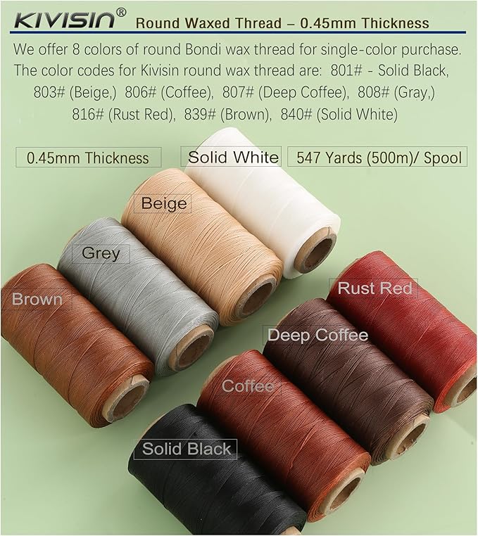 Thin Wax Polyester Thread, 0.45mm, 547 Yards, 3 Ply Round Waxed Cord Strings for Sewing, Beading, Binding, Micro Braiding, Fine Leather Craft and Micro Macrame Jewelry - Beige