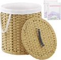 Laundry Hamper with Lid Wicker Laundry Hamper Round 26.5 Gal (100 L) Laundry Basket Handwoven Rattan Laundry Basket with Removable Bag Handles 2 Mesh Bags for Living Room Bedroom Natural