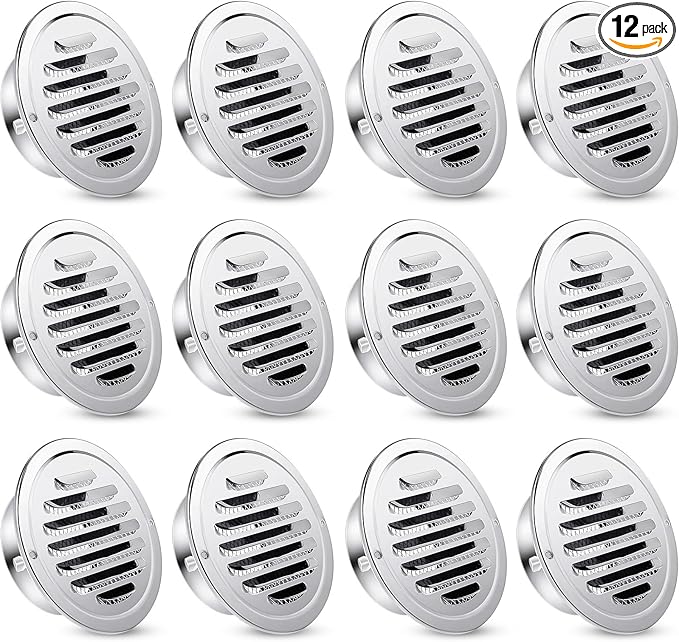 Zonon 12 Pcs Stainless Steel Soffit Vents 4 Inch Round Dryer Vent Cover with Mesh Screen for Home Outdoor Bathroom Wall Ceiling Outside Exterior Exhaust (Silver)