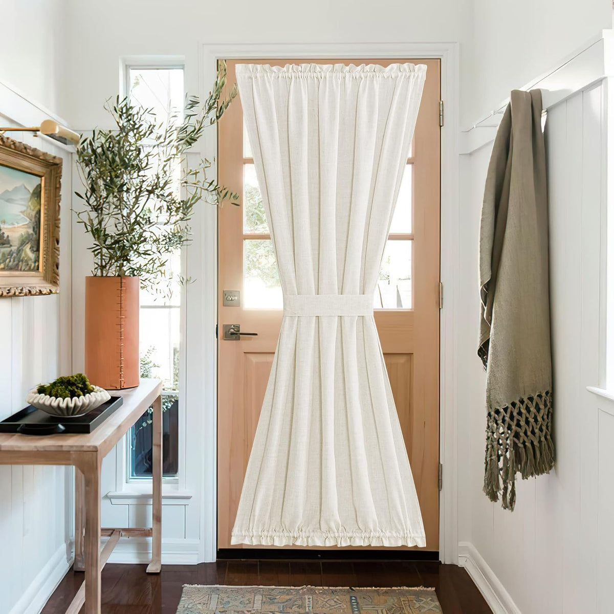 NICETOWN Linen Sheer Door Curtain Panel for French Doors, Privacy Kitchen Window Coverings Shades for Front Back, Light Filtering Rod Pocket Shades, W52 x L72 Inches, 1 PC