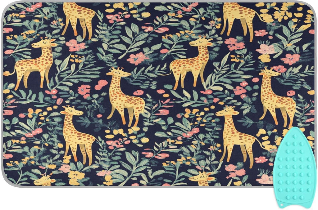 Giraffe Flowers Leaves Green Ironing Mat Thickened Ironing Blanket Travel Portable Double-Side Using Ironing Pad Travel Isolate Heat Pad Cover for Washer Dryer Table Top Countertop 27.6x47.2in