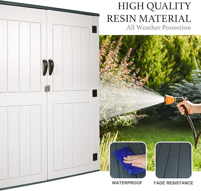 Outdoor Storage Cabinet, 52 Cu ft Resin Storage Box for Patio Garden Yard - Weatherproof Outdoor Storage Shed for Tools Pool Supplies - Lockable Vertical Storage Shed