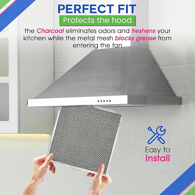 Stove Hood Vent Filter 11.6” x 11.2” BPQTF S99010317 Compatible with Broan Range Hood Filter Replacement for Ductless Overhead - Metal Mesh Filters Grease and Carbon Freshens Kitchen Oven Air (1-Pk)