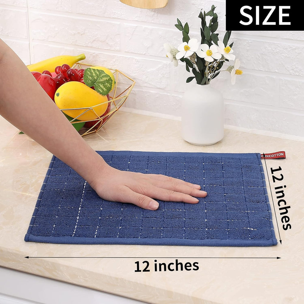Homaxy 100% Cotton Terry Kitchen Dish Cloths, Ultra Soft and Absorbent Dish Towels for Kitchen, Suitable for Drying and Washing Dishes, 6 Pack, 12 x 12 Inches, Navy Blue