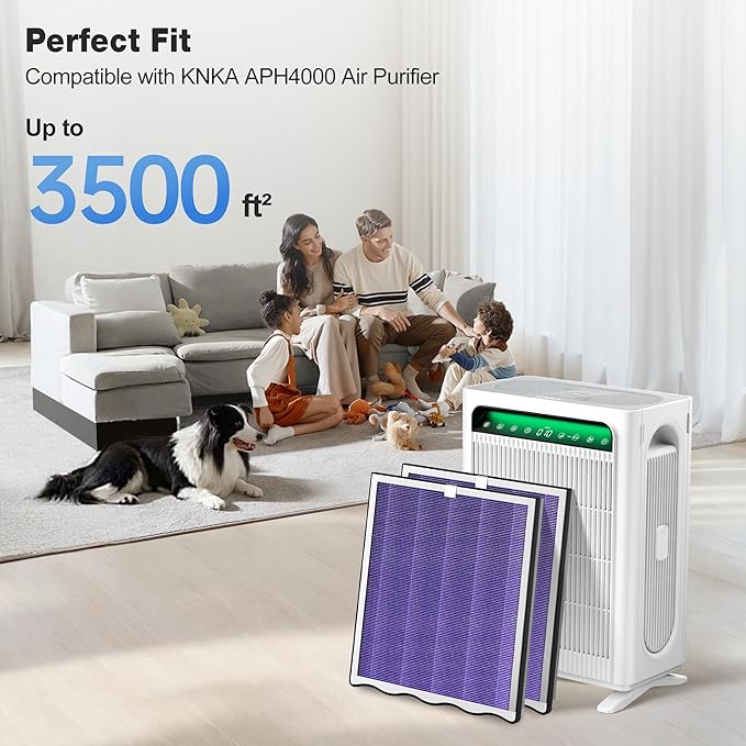 KNKA Air Purifier Replacement Filter for APH4000, HEPA & Activated Carbon Filters 2-Pack, Purple