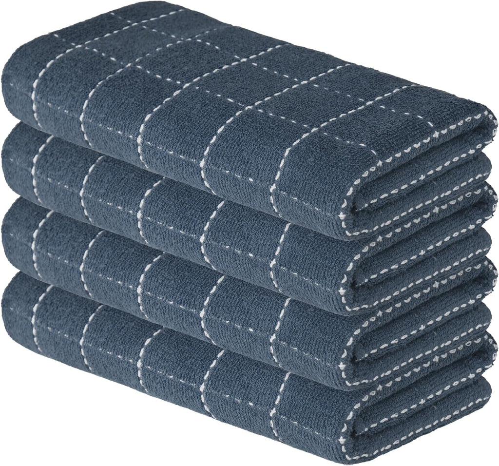 Artoid Mode Checkered Designed Cotton Grey Terry Kitchen Dish Towels, 15x25 Inch Soft Absorbent Quick Drying Family Cleaning Tea Towels Set of 4