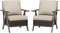 Outdoor Wicker Patio Chairs Set of 2, PE Rattan Patio Dining Chairs with Metal Frame and Deep Seating