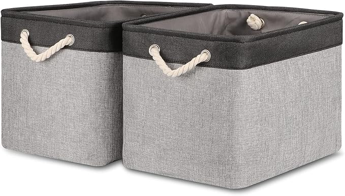 Bidtakay Fabric Storage Baskets with Handles [2-Pack] Large Canvas Organizer 16" X 11.8" X 11.8" Foldable Tall Baskets Rectangular Gift Basket Decorative Storage Bins for Closet, Home(Black&Grey)