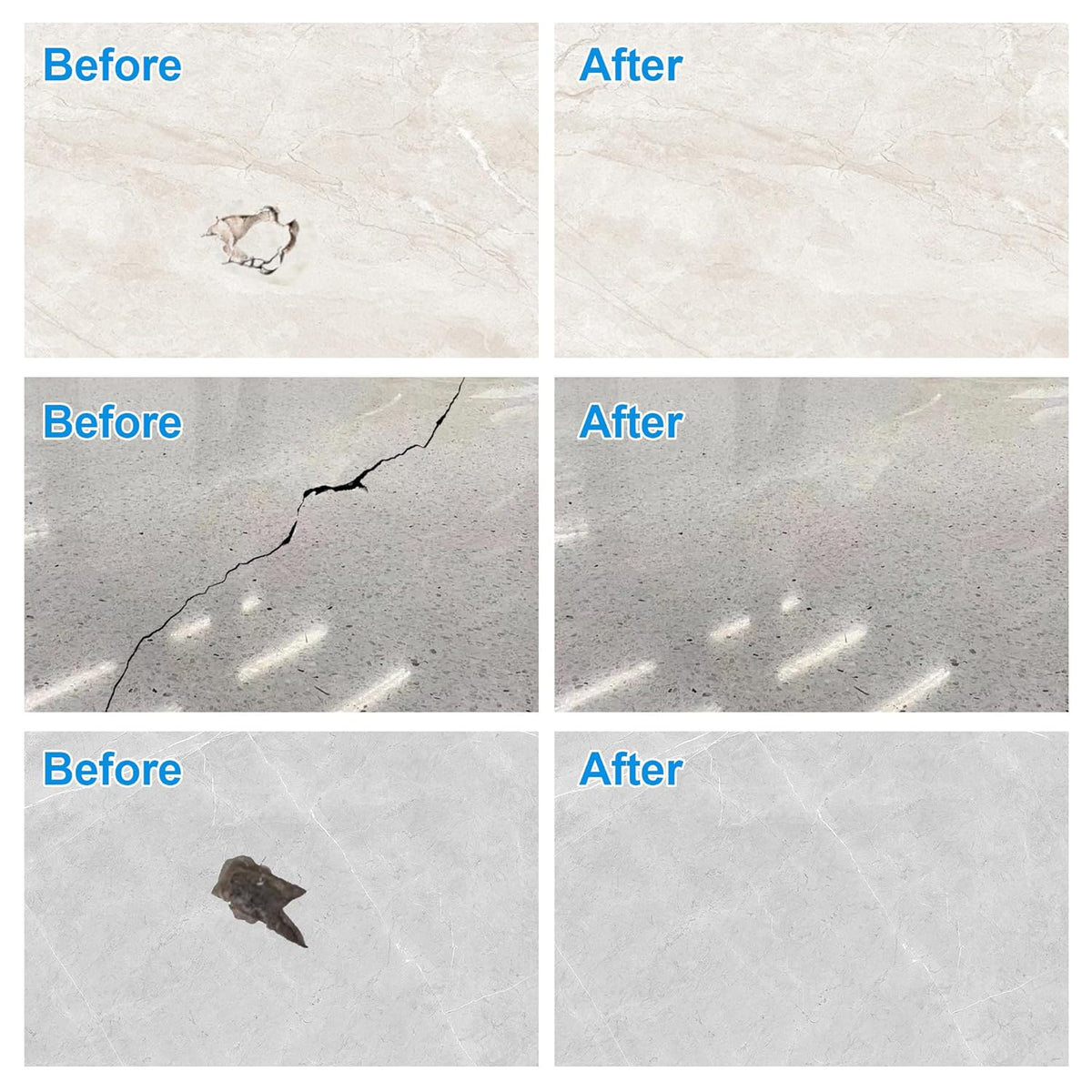 Marble and Granite Repair kit, Quartz Countertop Repair Kit for Chip Dents Cracks Holes Scratchs, Premium Marble Granite Quartz Laminate Formica Travertine Corian Stone Epoxy Filler