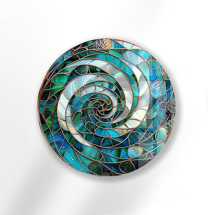 My Photostation.com 20''(50cm) Diameter Aqua Spiral Harmony Round Glass Wall Art Tempered Glass Printing Wall Decor Large Wall Art Wall Hangings