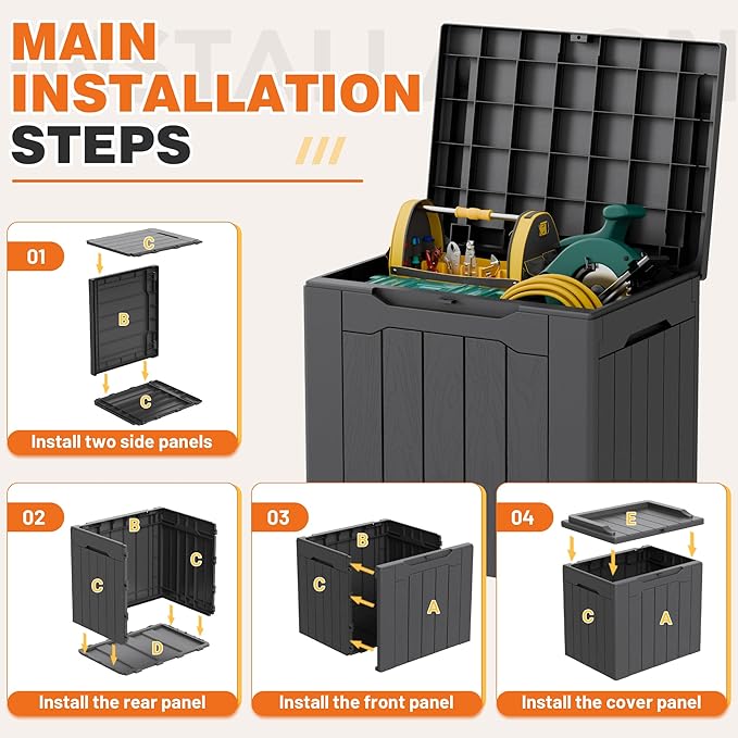32 Gallon Deck Box Outdoor Indoor Waterproof Storage Box for Patio Furniture, Pool Accessories, Garden Tools, and Cushion Storage, Gray