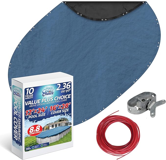 Winter Swimming Pool Cover for 12 ft x 24 ft Aboveground Oval Pool Size, Value Plus Choice Series, Solid Material, Color - Denim Blue, Pool Cover Choice 351224-4CHOICE