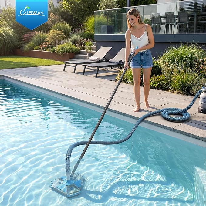 UIRWAY Upgrade Pool Vacuum Head with Side Brush & 360° Swivel Cuff, 1-1/2" x 40 Ft Heavy Duty Manual Kink-Resistant Vacuum Hoses, Weighted Triangular Shape for Inground & Above Ground Pool(No Pole)