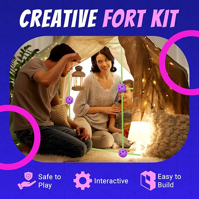Playbees Fort Building Kit with Rods and Connectors- 145 Pieces - Ages 4-8, 8-12 STEM Building Toy, Construction Set for Kids, Indoor Outdoor Play Tent, DIY Castle, Birthday Gift