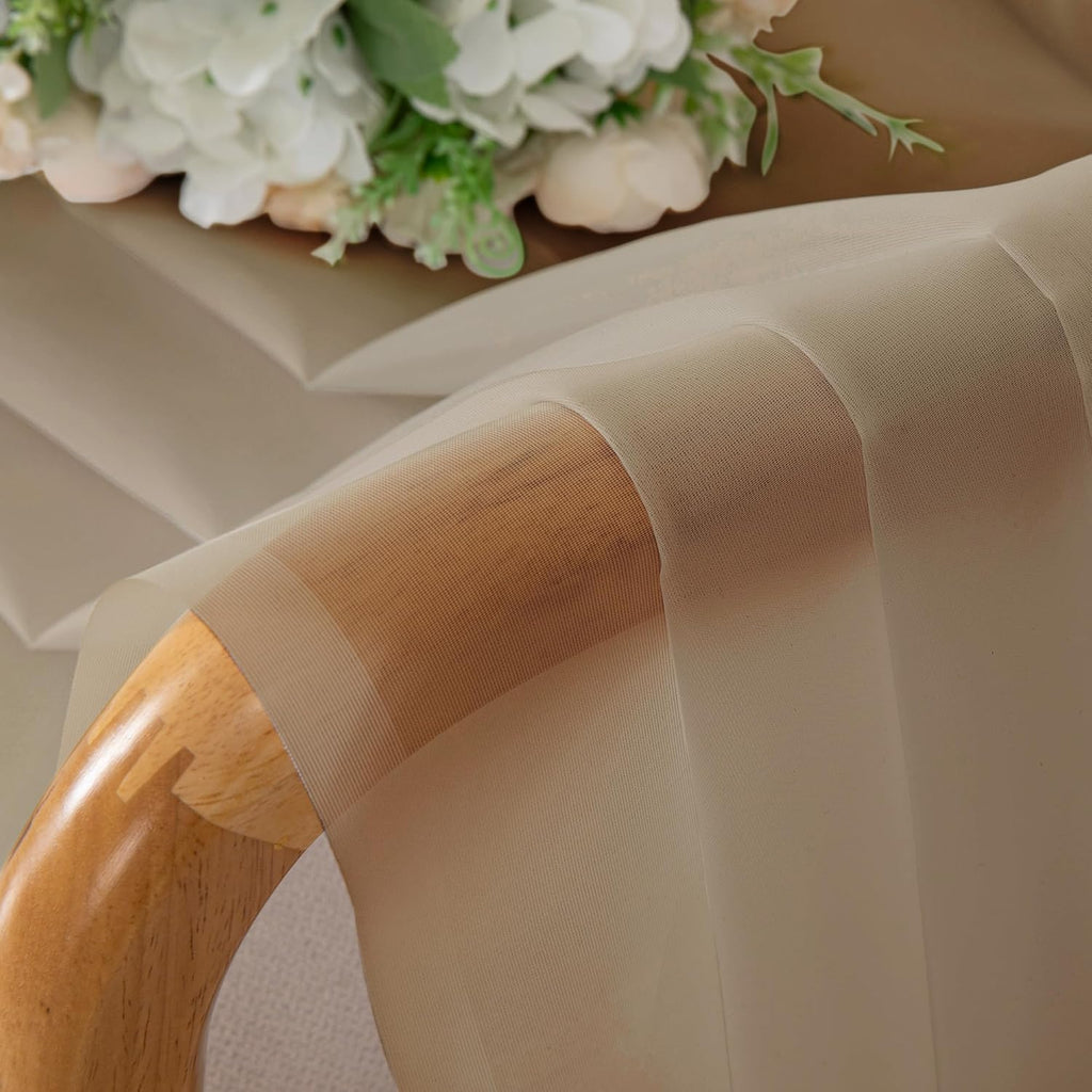 Chyhomenyc Taupe Sheer Curtains 72 Inch Length 2 Panels, Light Filtering Soft Airy Rod Pocket Voile Window Curtain Drapes for French Door Bedroom Living Room, Each 42Wx72L Inches