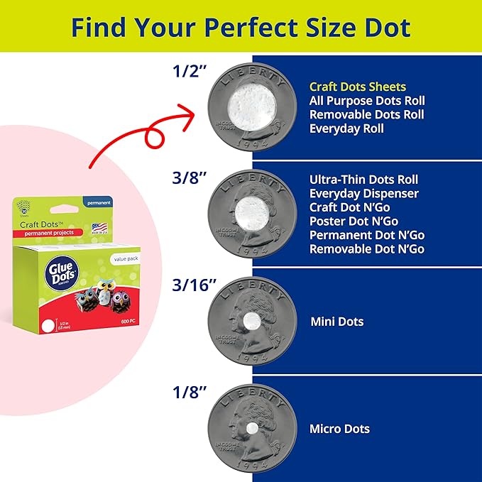 Glue Dots, Craft Dots Value Pack, Double-Sided, 1/2", .5 Inch, 600 Dots, DIY Craft Glue Tape, Sticky Adhesive Glue Points, Liquid Hot Glue Alternative, Clear