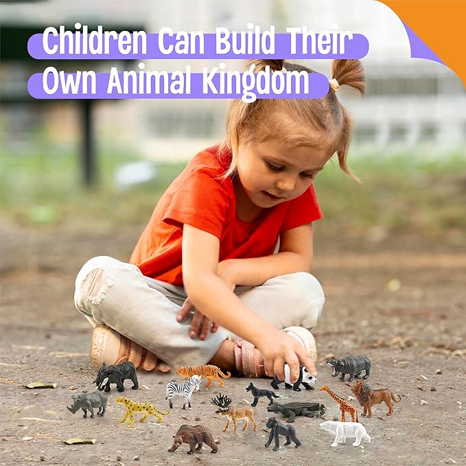 15 Wild Animal Figurines for Kids, Plastic Safari Animal Toys Tiny Portable Jungle Creature Figures Playset Montessori Toys Educational Game for Homeschool Preschool Toddler Kids
