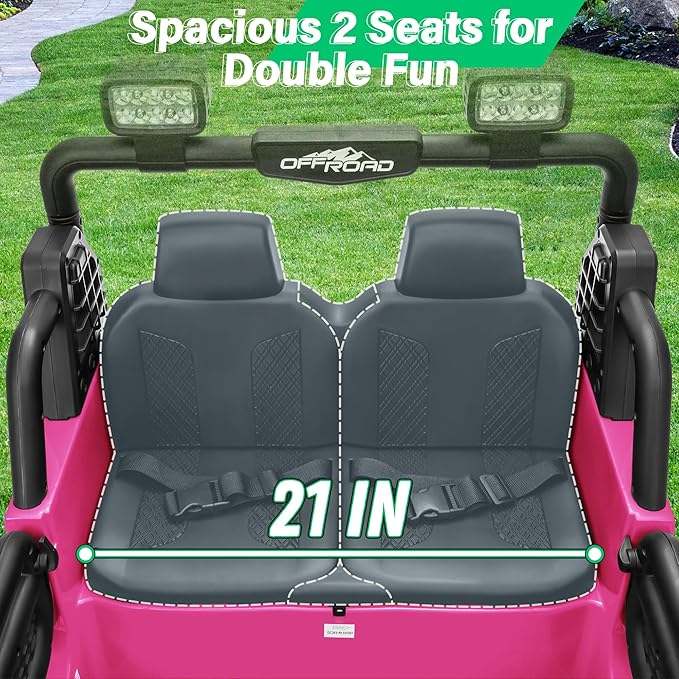 2 Seater Ride On Car Truck with Remote Control XL, Kids 24V Battery Powered Electric Vihicle w/21 in Seat, 3 Speeds, 2WD/4WD Switichable, Shock Absorbers,Bluetooth, Flower, Gift Choice