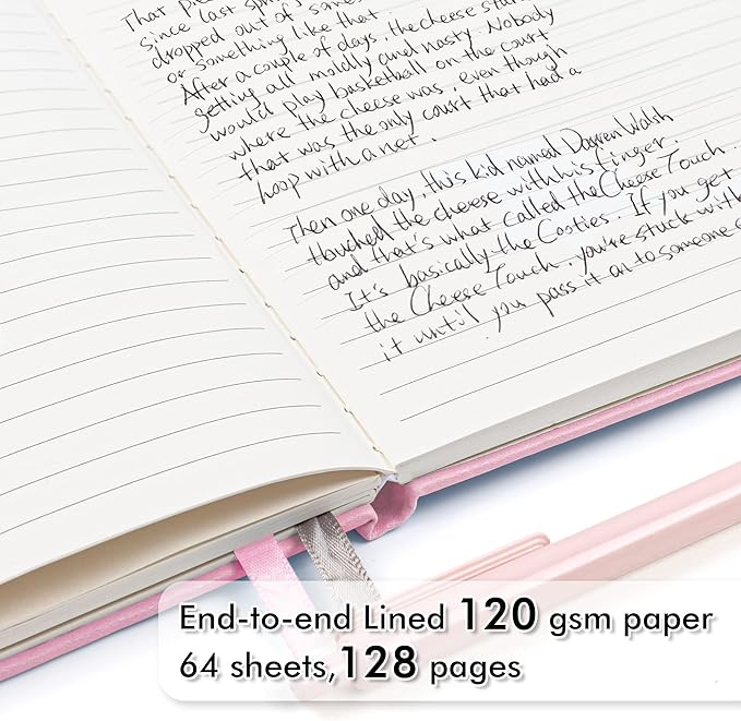 feela 5 Pack Notebooks Journals Bulk, Hardcover Notebook Classic Ruled Lined Journals with Pen Holder for Women Girls School Business Supplies, with 5 Black Pens, 120 GSM, 5.1”x8.3”, A5, Rose Pink
