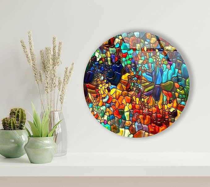 My Photostation.com 31.5''(80cm) Diameter Red Mosaic Round Glass Wall Art Tempered Glass Printing Wall Decor Large Wall Art Wall Hangings