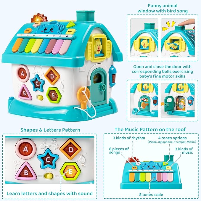 Marstone Baby Toys for 1 Year Old Boy and Girl Gifts: Toddler Toys Age 1-2, 8-in-1 Montessori with Sound Lights Music Clock Telephone and Car, Educational Birthday Gift for Boy 12-18 Months