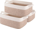 OIAHOMY 3 Pack Storage Baskets for Organizing, Woven Cotton Rope Basket for Shelves, Closet Organizer Bins with Handles, Rectangle Toy Organization, 13.78''×9.84''×5.5'', Brown & White