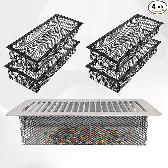 Floor Register Vent Cover Filter Net, 4"x10" Air Vent Screen Mesh Covers Catcher Filter Hoods for Home Floor Registers Vent Filters, Black (4 Packs)
