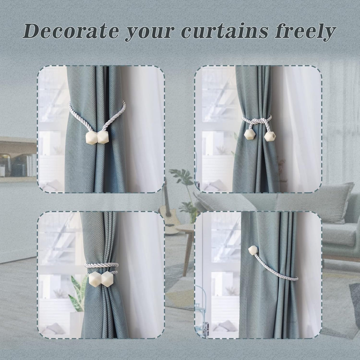 Hion Magnetic Curtain Tiebacks Golden 6 Pack, Curtain Tiebacks Buckles Holdbacks Holders Hooks Clip for Home Bedroom Office Decorative Thick or Thin Curtain
