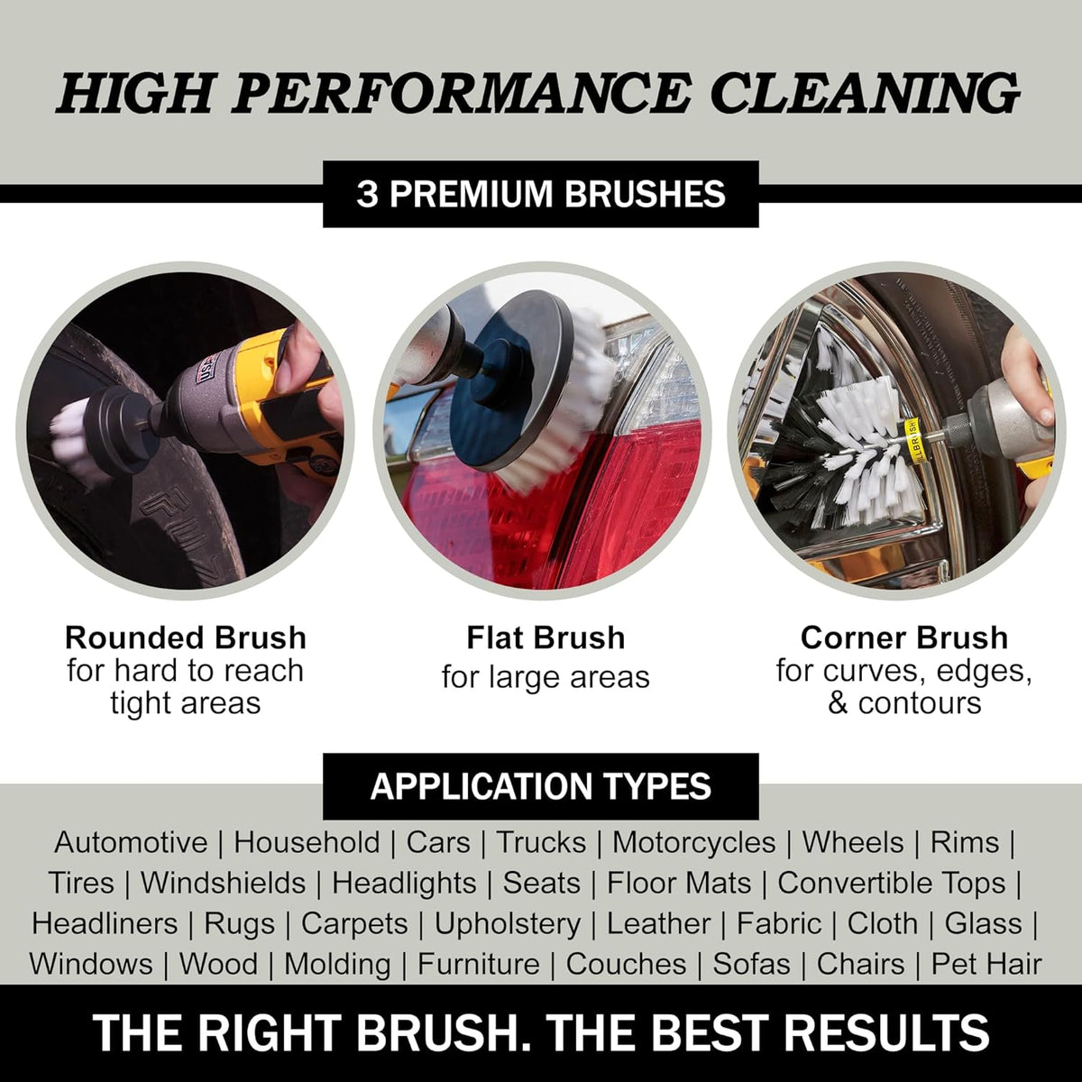 Drillbrush Car Detailing Kit | Drill Brush Set – Soft Bristle Power Scrubber Attachments for Cleaning Car Interior, Upholstery, Carpet, Seats, Wheels, Rims, Dash, Console, and Trim - Nylon Scrub Brush