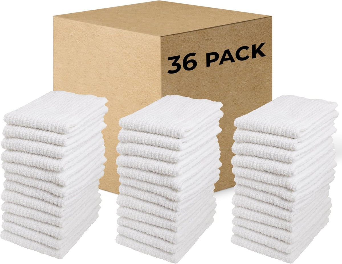 Bar Mop Cleaning Kitchen Dish Cloth Towels 12" x 12", 100% Cotton, Machine Washable, Everyday Kitchen Basic Utility Bar Mop Dishcloth Set of 36, White