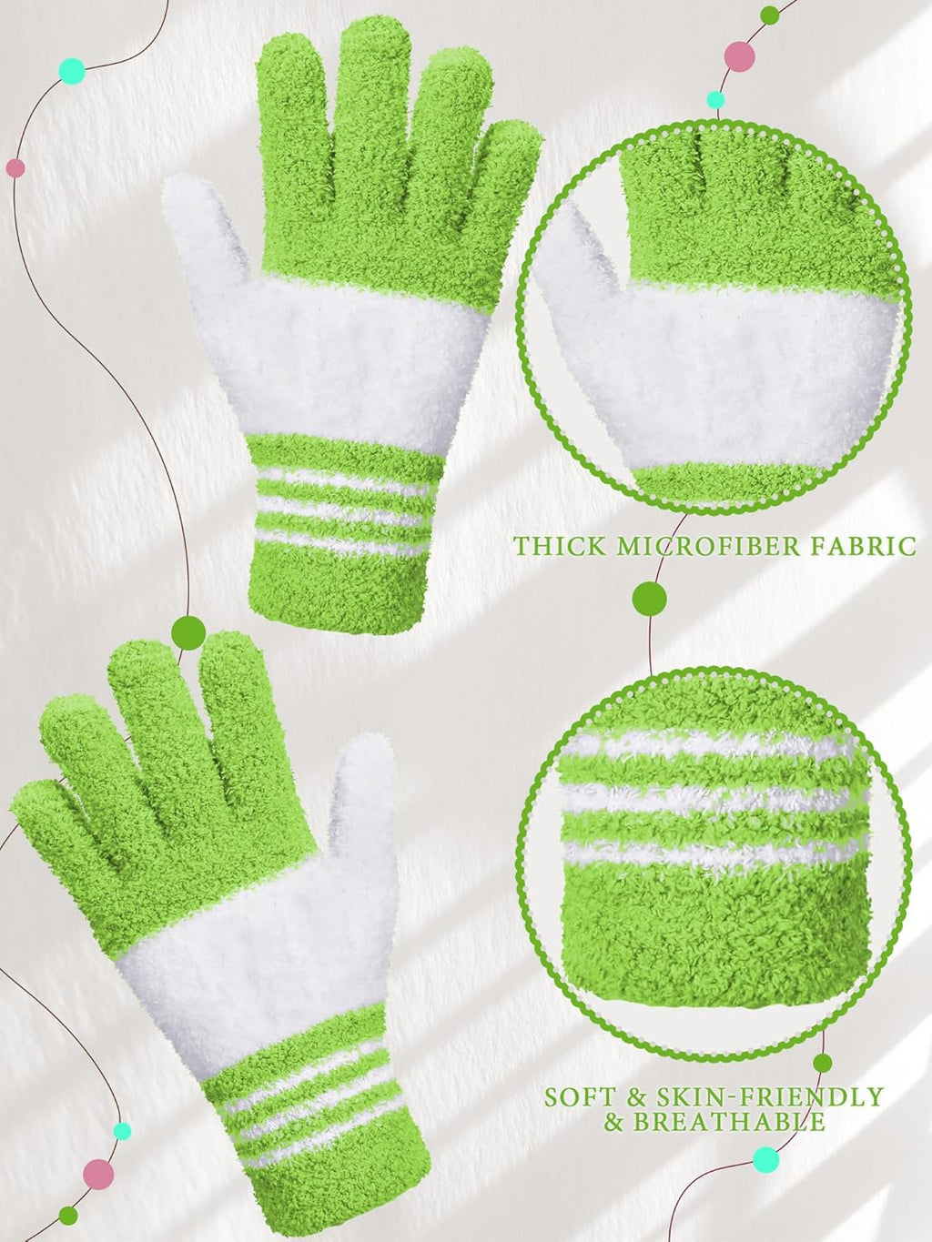 Patelai 3 Pairs Microfiber Plant Dusting Gloves Leaf Cleaning Gloves for Indoor Plants, Blinds, Furniture, House(Small,Green Yellow, Water Blue, Pink, White)