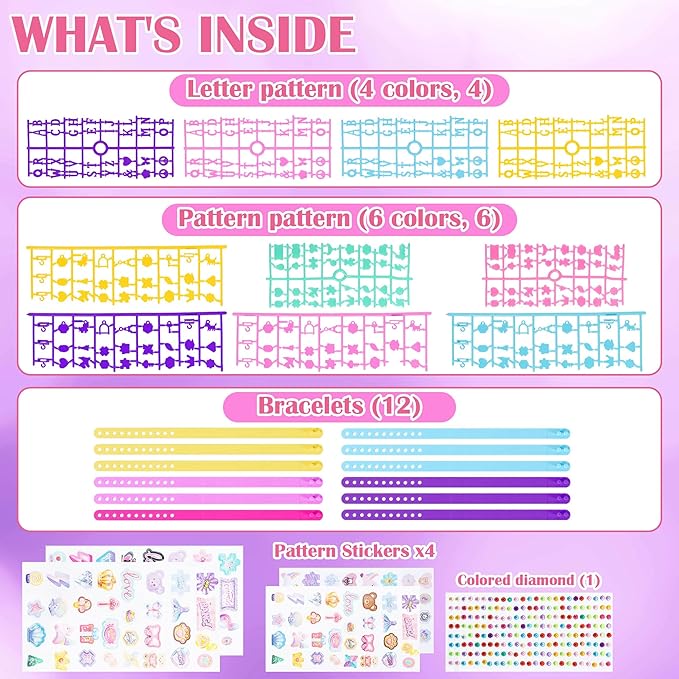 Arts and Crafts for Kids,12 PCS DIY Friendship Bracelet Making Kit for Girls, Kids Bracelet Making Kit for 4-12, Bracelets for Girls with Charm & Sticker, Jewelry Making Birthday Gift for Ages 5 6 7 8-12