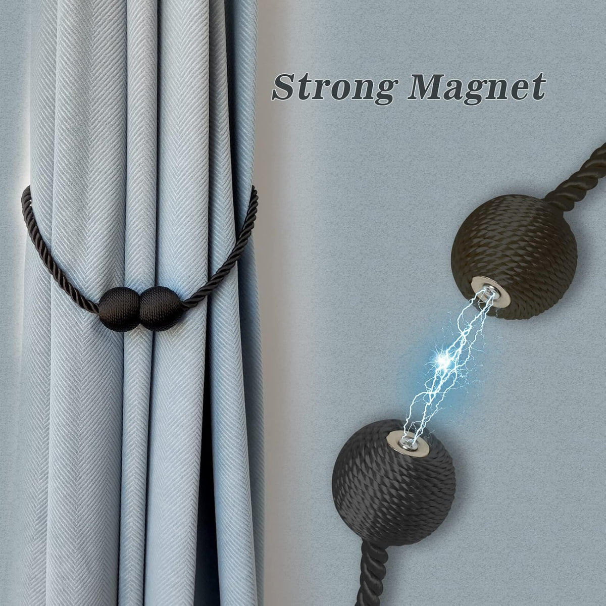 Hion Magnetic Curtain Tiebacks Dark Brown 6 Pack, Curtain Tiebacks Buckles Holdbacks Holders Hooks Clip for Home Bedroom Office Decorative Thick or Thin Curtain