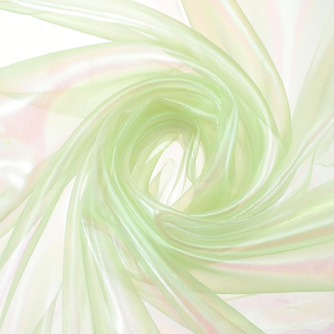 MECCANIXITY Iridescent Sheer Organza Fabric, 2 Yards x 59 Inches Solid Laser Holographic Shiny Fabric Organza Cloth for Wedding, Curtains, Costume, Photo Background, Light Green