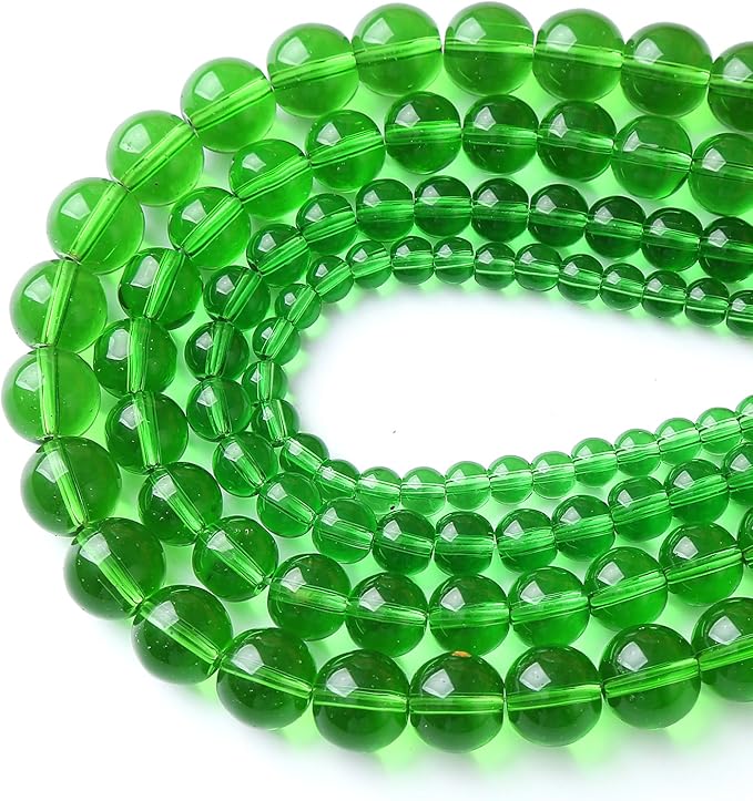46pcs 8mm Smooth Green Crystal Glass Quartz Beads Round Loose Beads for Jewelry Making DIY Bracelet Necklace 15" Energy Healing Power Stone Beads(8mm, Green Crystal Glass)