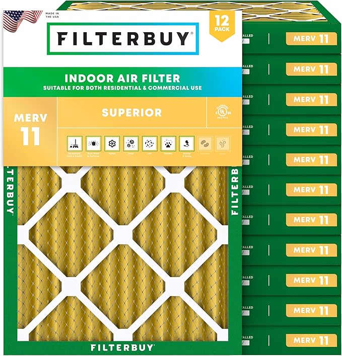 Filterbuy 30x36x2 Air Filter MERV 11 Superior Pet & Allergy Defense (12-Pack), Electrostatic Pleated HVAC AC Furnace Filters Replacement, Made in USA (Actual Size: 29.81 x 35.81 x 1.75)