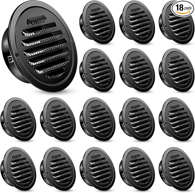 Zonon 18 Pcs Stainless Steel Soffit Vents 4 Inch Round Dryer Vent Cover with Mesh Screen for Home Outdoor Bathroom Wall Ceiling Outside Exterior Exhaust (Black)