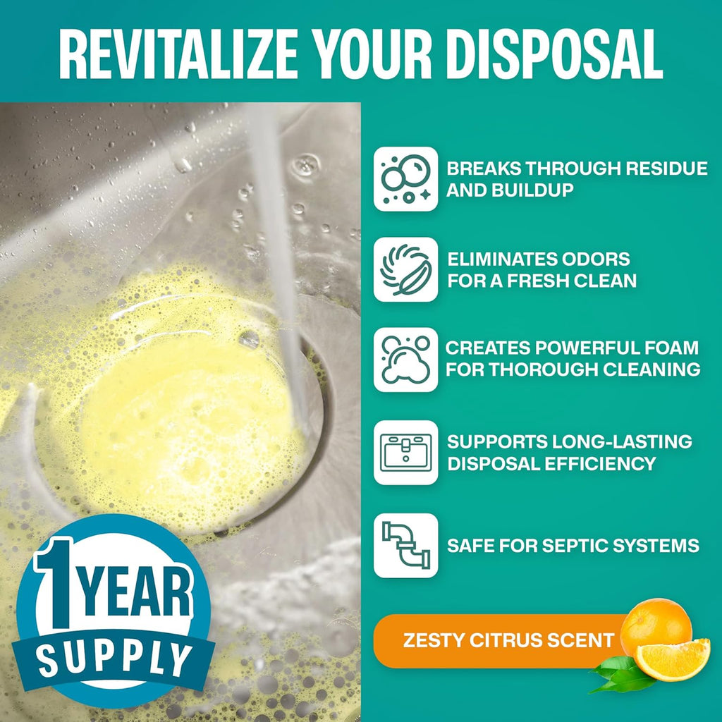 Sudstainables Garbage Disposal Cleaner Tablets 24-Pack - Sink Cleaner and Deodorizer, Disposal Cleaner and Deodorizer, Garbage Disposal Cleaner and Deodorizer Tablets - up to 1-year Supply