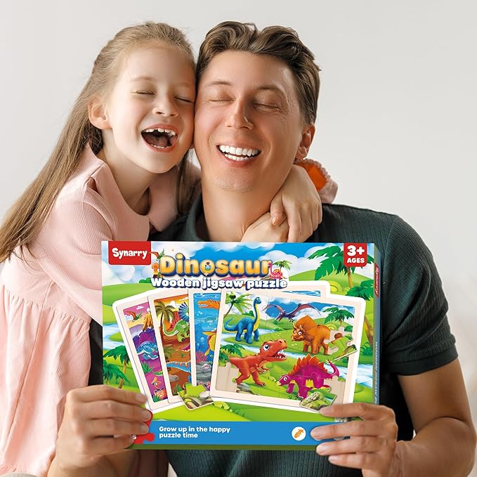 SYNARRY Large Wooden Dinosaur Puzzles for Toddlers 2-4, Wood Dino Puzzles for Kids Ages 4-6, Dinosaur Toys for Kids 3-5, Preschool Educational Children Learning Gifts for 3 4 5 Year Old Boys Girls