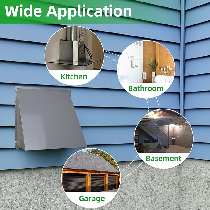 6 Inch Hooded Wall Vent with Screen and Damper,6 Inch Exhaust Vent Cover Cap for Outdoor Kitchen Range Hood Dryer Ventilation,Outside Wall Mount Extractor for House Air Exhaust, Galvanized Steel,Gray