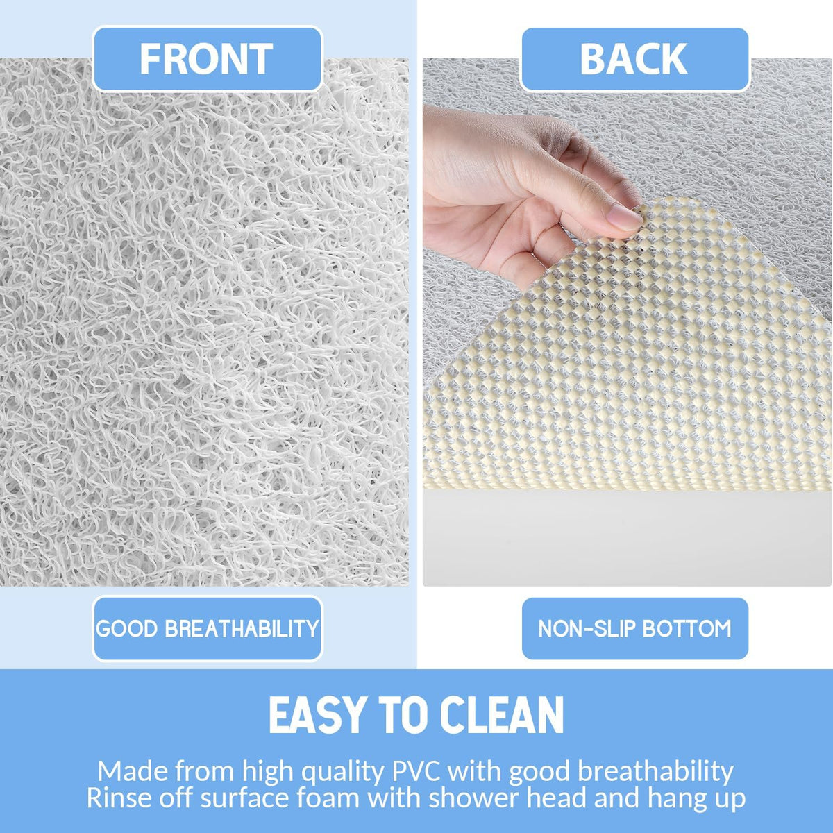 Non-Slip Bathtub Mat, Anti Slip Shower Mat, Fast Drying Bathtub Mats, Foot Scrubber Mat, Anti Slip Mat for Tub, Floor, Bathroom, Kitchen, Home, Hotel (White 24"×24")